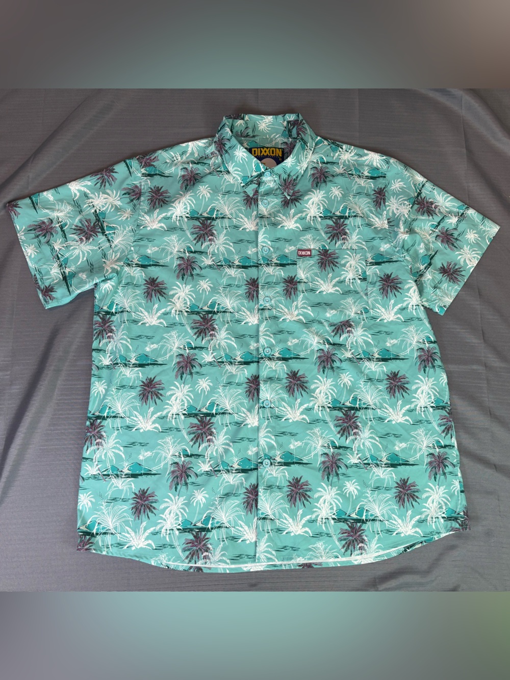 Dixxon Cozumel 2X Hawaiian Party Shirt Teal Tropical Palm Button Up